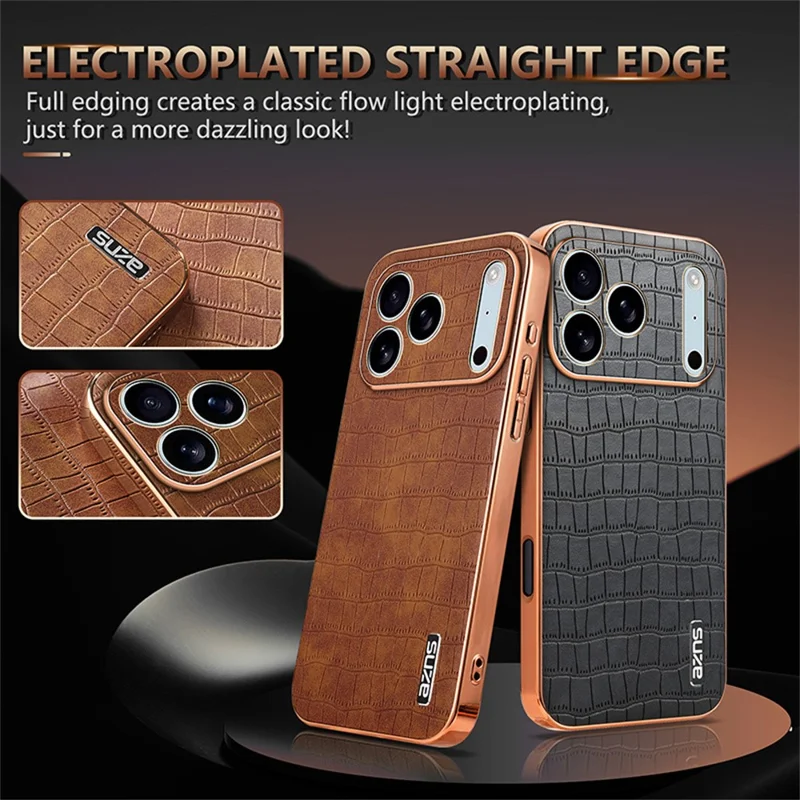 AZNS Para iPhone 17 Pro Funda Electrochapado Textura de Cocodrilo PU + TPU Cubierta de Teléfono - Marrón