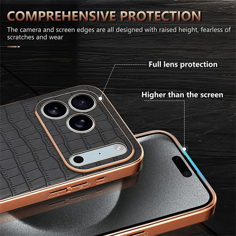 AZNS Para iPhone 17 Pro Funda Electrochapado Textura de Cocodrilo PU + TPU Cubierta de Teléfono - Marrón