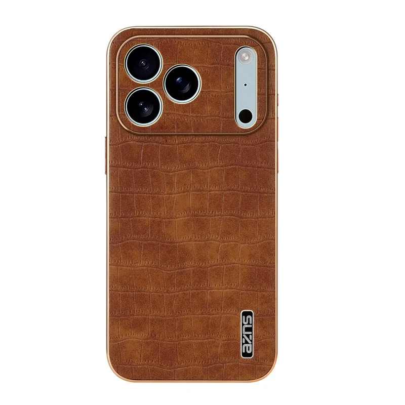 Étui AZNS pour iPhone 17 Pro Max - Texture de Crocodile Électrolytique PU + TPU - Marron