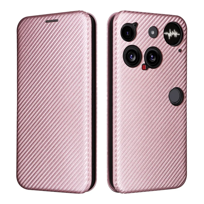 For Nothing Phone (3) 5G Case Carbon Fiber Texture Drop-Proof PU Leather Phone Cover - Rose Gold