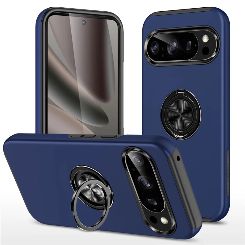 Для Google Pixel 10 Pro / Pixel 10 Чехол PC + TPU Чехол для телефона с вращающимся кольцевым держателем - Синий