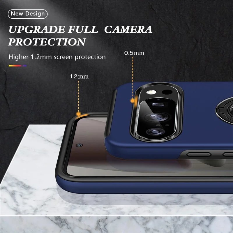 Для Google Pixel 10 Pro / Pixel 10 Чехол PC + TPU Чехол для телефона с вращающимся кольцевым держателем - Синий