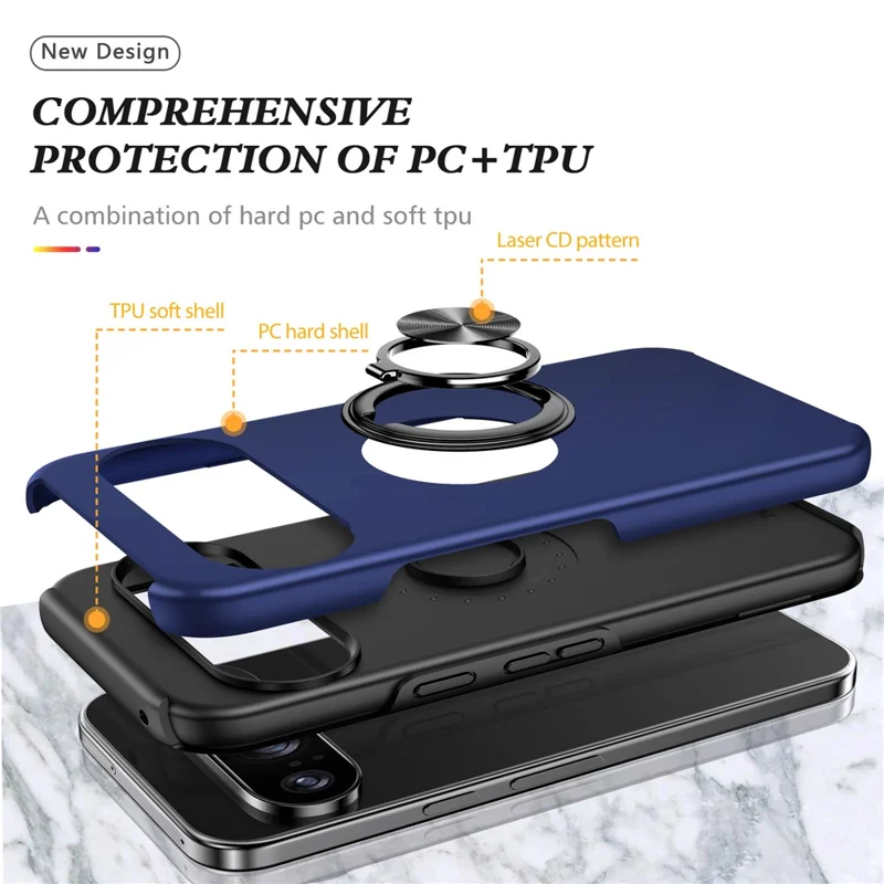 Для Google Pixel 10 Pro / Pixel 10 Чехол PC + TPU Чехол для телефона с вращающимся кольцевым держателем - Синий