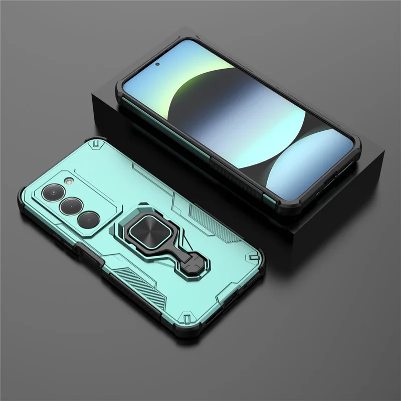 For Xiaomi Redmi 15 5G (Global) (169mm) Case Rotatable Ring Kickstand PC + TPU Shockproof Phone Cover - Green