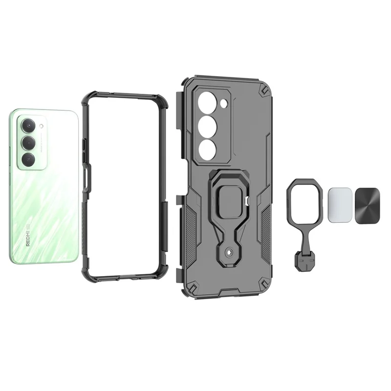 For Xiaomi Redmi 15 5G (Global) (169mm) Case Rotatable Ring Kickstand PC + TPU Shockproof Phone Cover - Green