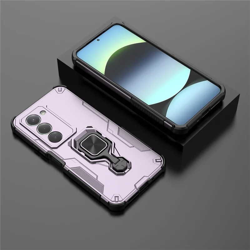Étui Xiaomi Redmi 15 5G Anneau rotatif Béquille PC + Coque de téléphone antichoc TPU - Violet