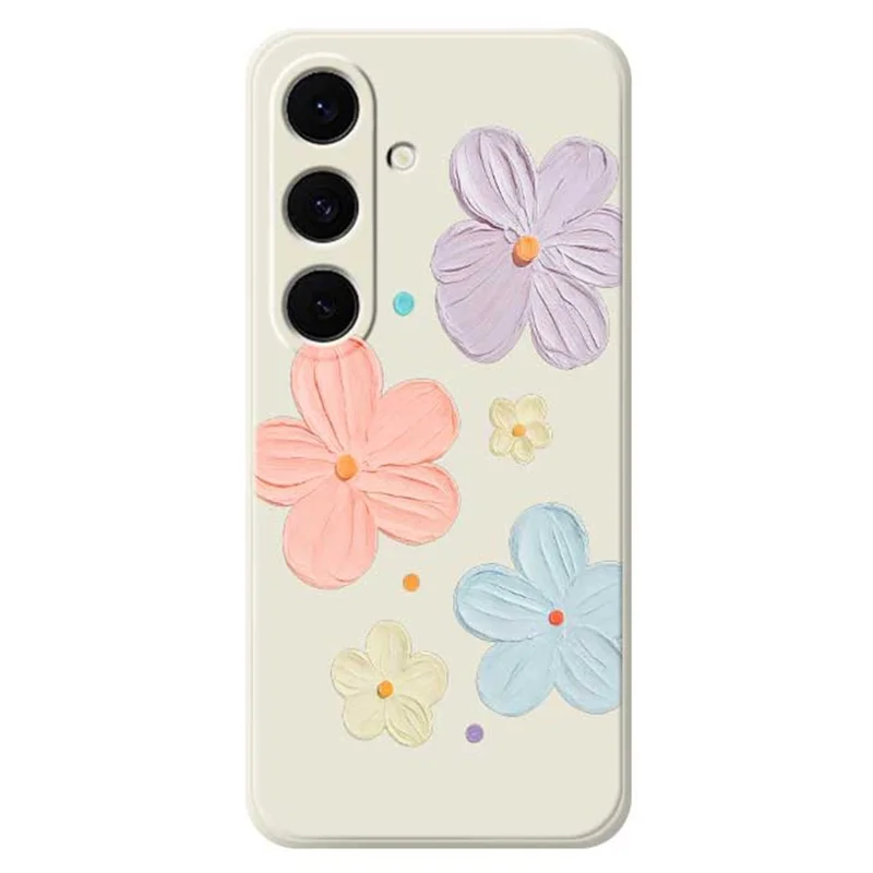 For Samsung Galaxy S25 FE Case Four Color Flowers Pattern Printing Straight Edge TPU Phone Back Cover - Beige