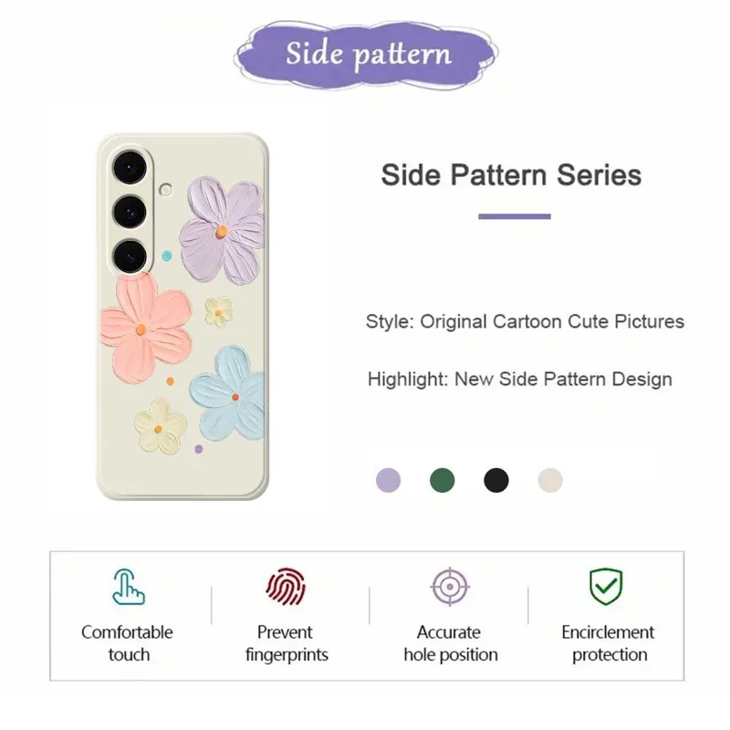 For Samsung Galaxy S25 FE Case Four Color Flowers Pattern Printing Straight Edge TPU Phone Back Cover - Beige