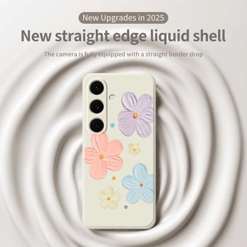For Samsung Galaxy S25 FE Case Four Color Flowers Pattern Printing Straight Edge TPU Phone Back Cover - Beige