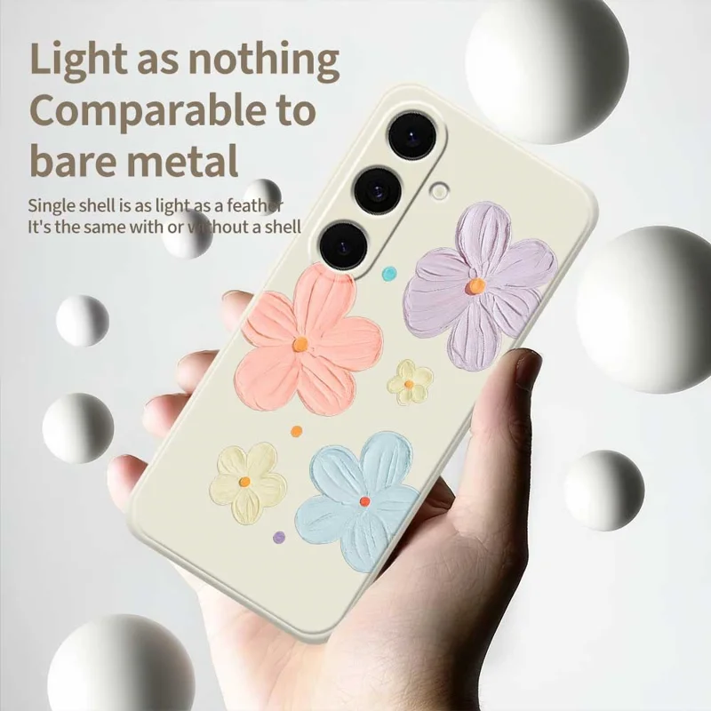 For Samsung Galaxy S25 FE Case Four Color Flowers Pattern Printing Straight Edge TPU Phone Back Cover - Beige