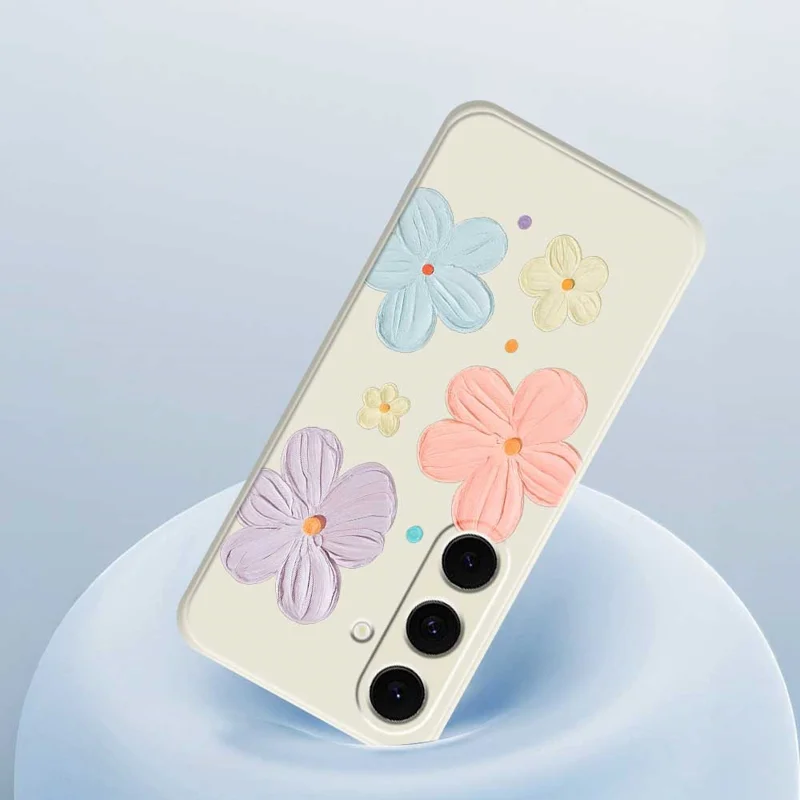 For Samsung Galaxy S25 FE Case Four Color Flowers Pattern Printing Straight Edge TPU Phone Back Cover - Beige