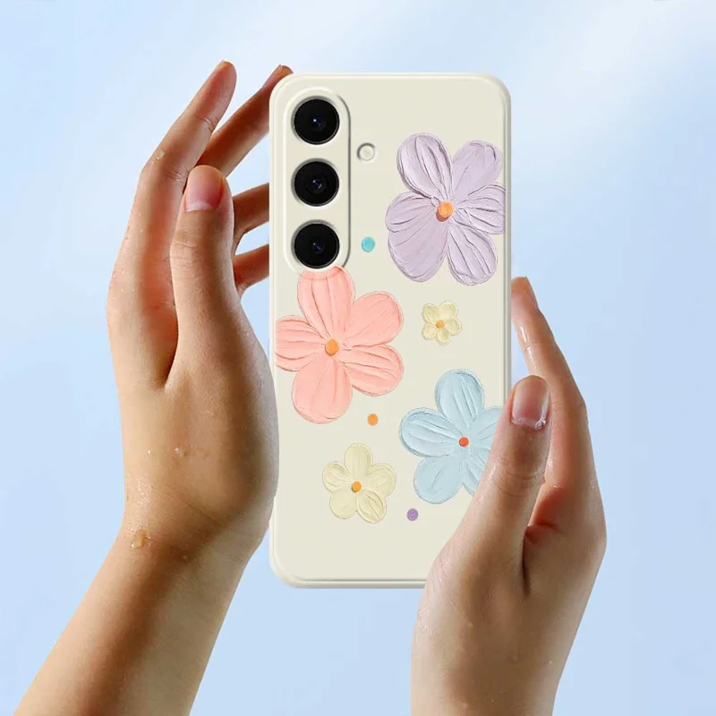 For Samsung Galaxy S25 FE Case Four Color Flowers Pattern Printing Straight Edge TPU Phone Back Cover - Beige