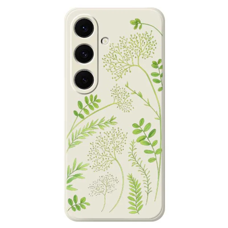 For Samsung Galaxy S25 FE Case Leaves Pattern Printing Straight Edge TPU Phone Back Cover - Beige