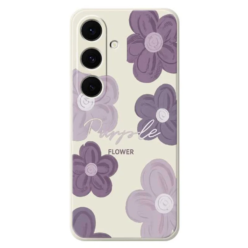 Custodia Samsung Galaxy S25 FE Fiore Viola Motivo Stampa Bordo Dritto TPU Cover Posteriore Telefono - Beige