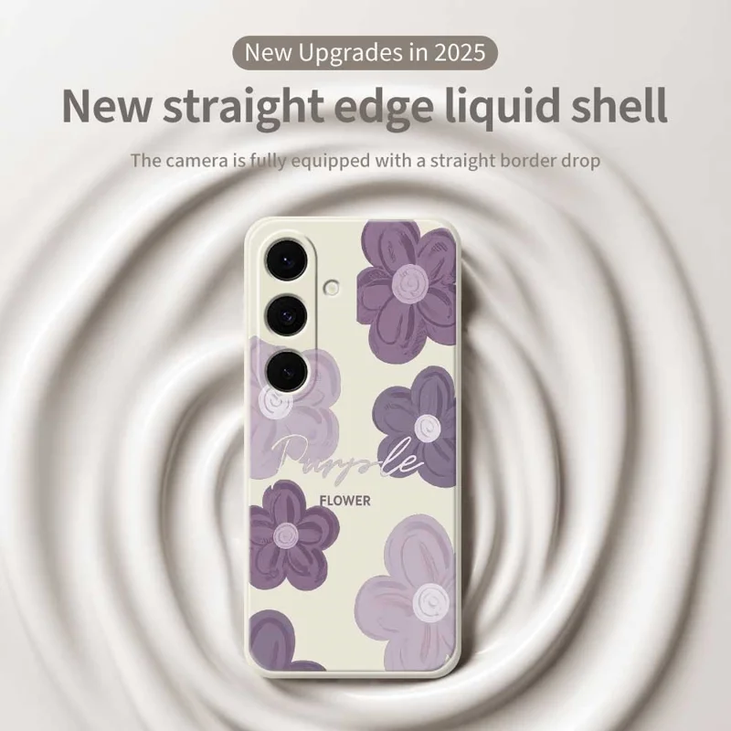 Custodia Samsung Galaxy S25 FE Fiore Viola Motivo Stampa Bordo Dritto TPU Cover Posteriore Telefono - Beige