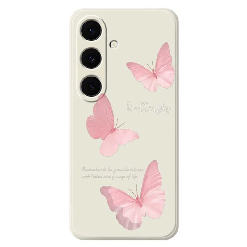 For Samsung Galaxy S25 FE Case Butterfly Pattern Printing Straight Edge TPU Phone Back Cover - Beige