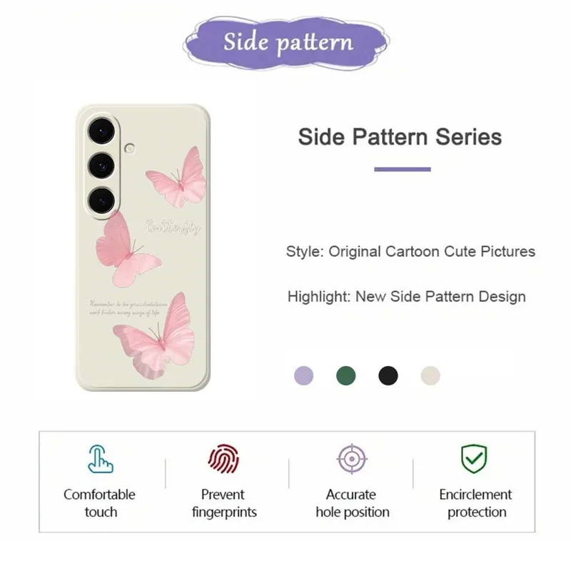 For Samsung Galaxy S25 FE Case Butterfly Pattern Printing Straight Edge TPU Phone Back Cover - Beige