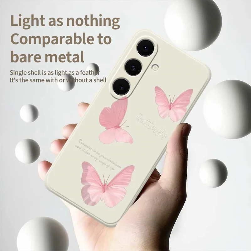 For Samsung Galaxy S25 FE Case Butterfly Pattern Printing Straight Edge TPU Phone Back Cover - Beige