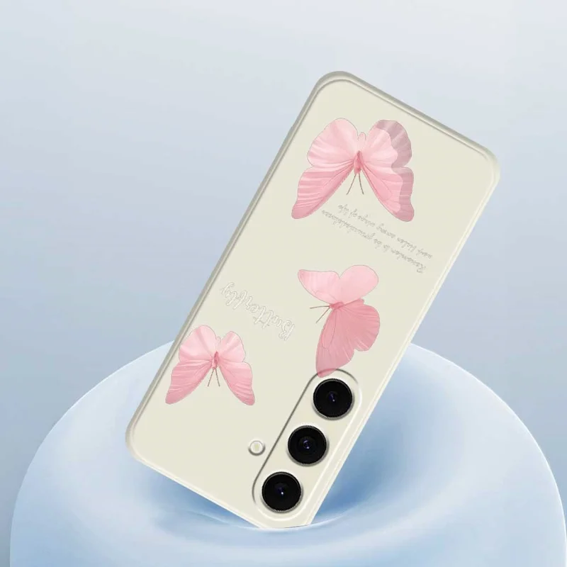 For Samsung Galaxy S25 FE Case Butterfly Pattern Printing Straight Edge TPU Phone Back Cover - Beige