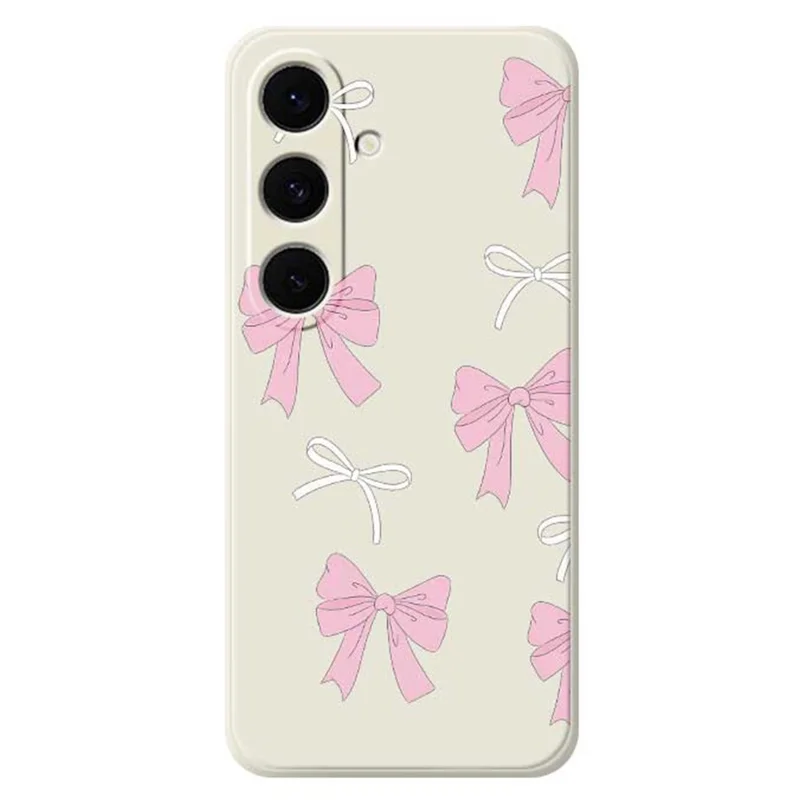 For Samsung Galaxy S25 FE Case Pink Bows Pattern Printing Straight Edge TPU Phone Back Cover - Beige