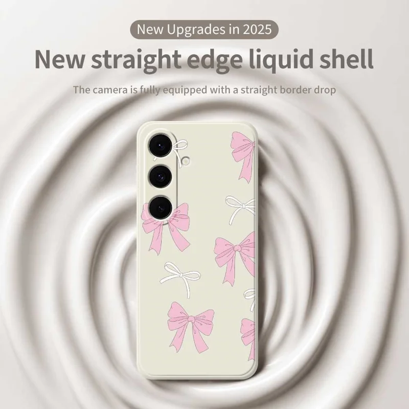 For Samsung Galaxy S25 FE Case Pink Bows Pattern Printing Straight Edge TPU Phone Back Cover - Beige