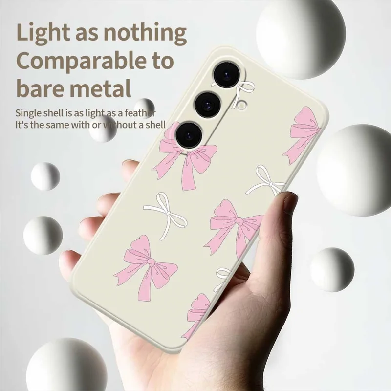 For Samsung Galaxy S25 FE Case Pink Bows Pattern Printing Straight Edge TPU Phone Back Cover - Beige