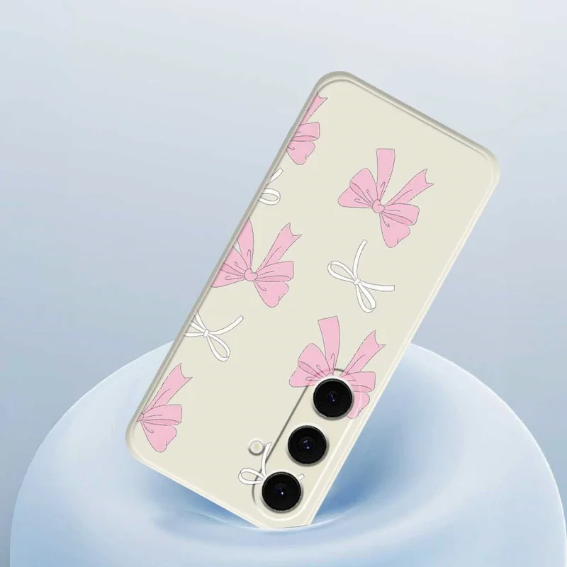 For Samsung Galaxy S25 FE Case Pink Bows Pattern Printing Straight Edge TPU Phone Back Cover - Beige