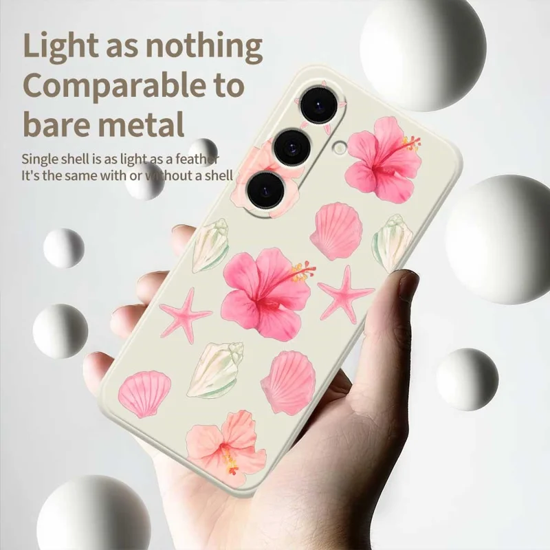 For Samsung Galaxy S25 FE Case Peach Blossoms Shells Pattern Printing Straight Edge TPU Phone Back Cover - Beige