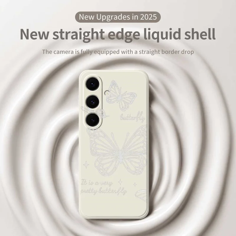 For Samsung Galaxy S25 FE Case Hollow Butterfly Pattern Printing Straight Edge TPU Phone Back Cover - Beige