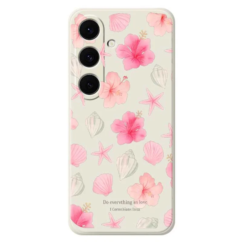 For Samsung Galaxy S25 FE Case Shell Peach Blossom Pattern Printing Straight Edge TPU Phone Back Cover - Beige