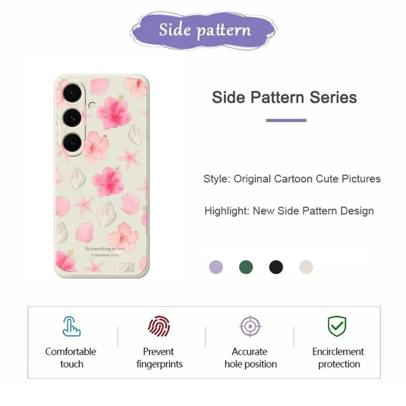 For Samsung Galaxy S25 FE Case Shell Peach Blossom Pattern Printing Straight Edge TPU Phone Back Cover - Green