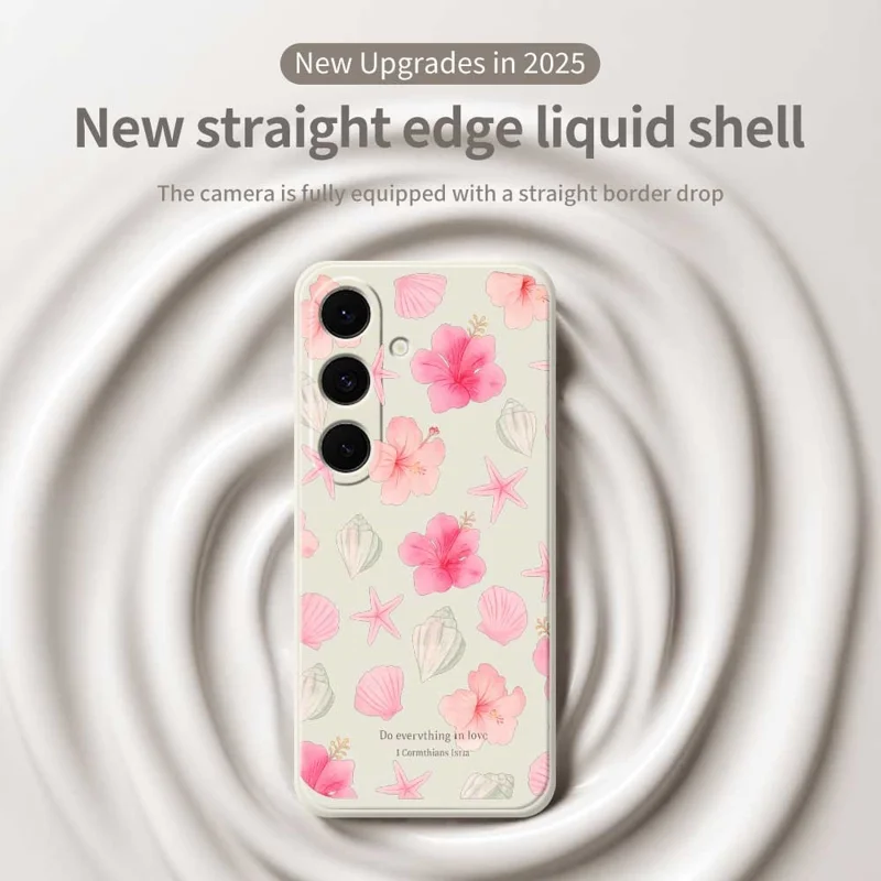 For Samsung Galaxy S25 FE Case Shell Peach Blossom Pattern Printing Straight Edge TPU Phone Back Cover - Green