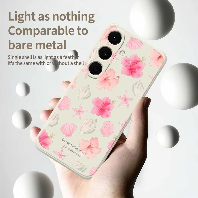 For Samsung Galaxy S25 FE Case Shell Peach Blossom Pattern Printing Straight Edge TPU Phone Back Cover - Green