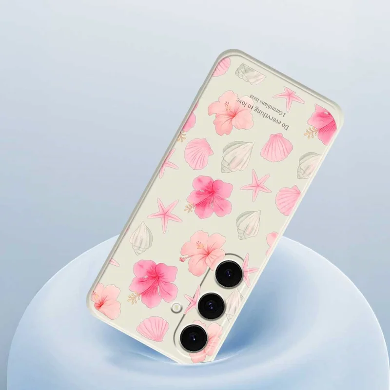 For Samsung Galaxy S25 FE Case Shell Peach Blossom Pattern Printing Straight Edge TPU Phone Back Cover - Green