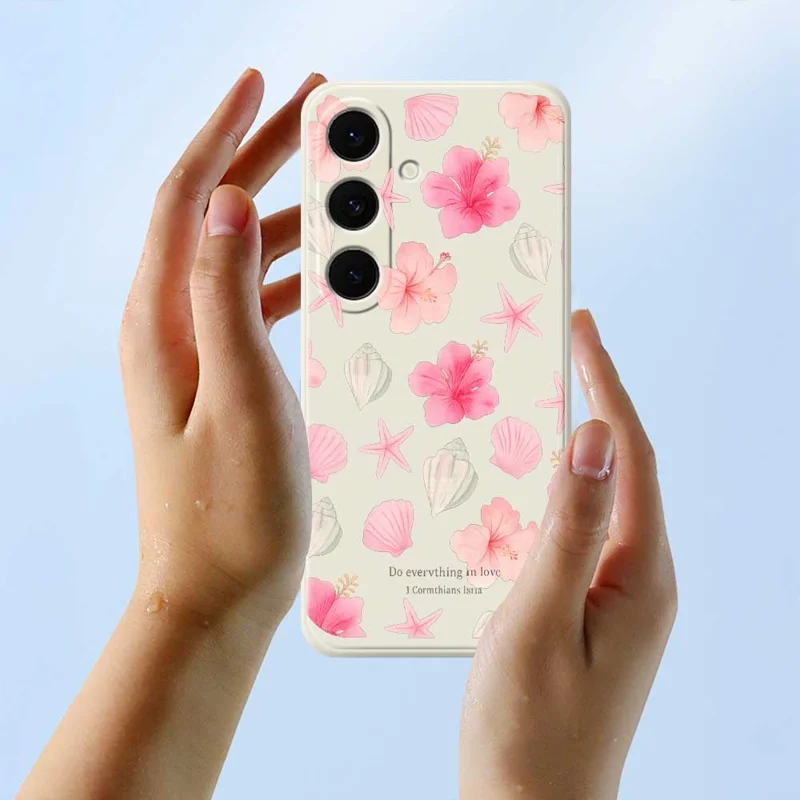 For Samsung Galaxy S25 FE Case Shell Peach Blossom Pattern Printing Straight Edge TPU Phone Back Cover - Green