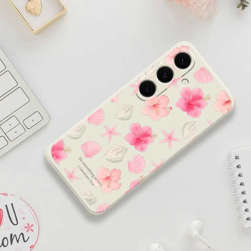For Samsung Galaxy S25 FE Case Shell Peach Blossom Pattern Printing Straight Edge TPU Phone Back Cover - Green