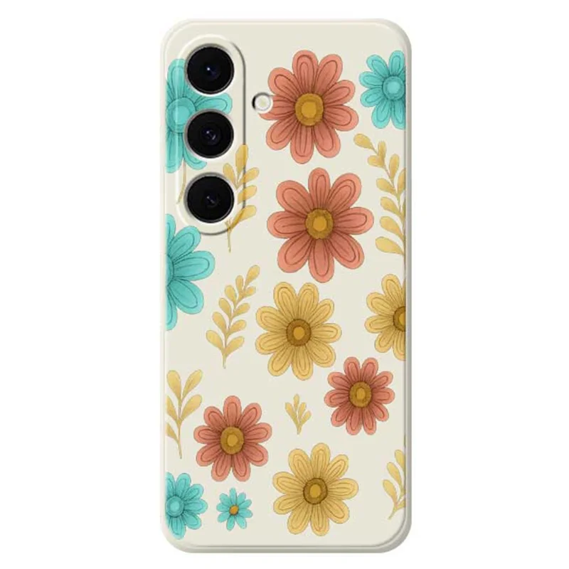 For Samsung Galaxy S25 FE Case Red Yellow Blue Flowers Pattern Printing Straight Edge TPU Phone Back Cover - Beige