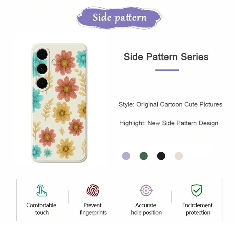 For Samsung Galaxy S25 FE Case Red Yellow Blue Flowers Pattern Printing Straight Edge TPU Phone Back Cover - Beige