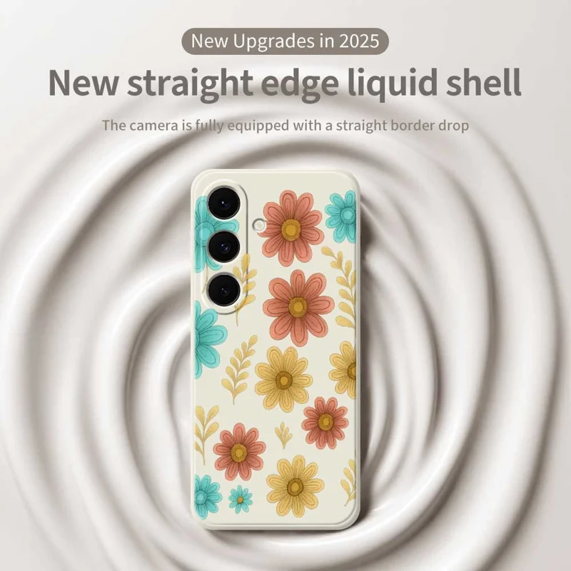 For Samsung Galaxy S25 FE Case Red Yellow Blue Flowers Pattern Printing Straight Edge TPU Phone Back Cover - Beige