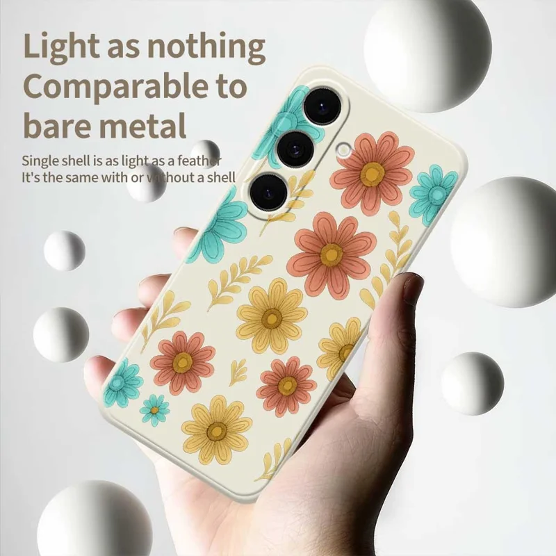 For Samsung Galaxy S25 FE Case Red Yellow Blue Flowers Pattern Printing Straight Edge TPU Phone Back Cover - Beige