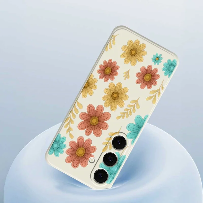For Samsung Galaxy S25 FE Case Red Yellow Blue Flowers Pattern Printing Straight Edge TPU Phone Back Cover - Beige