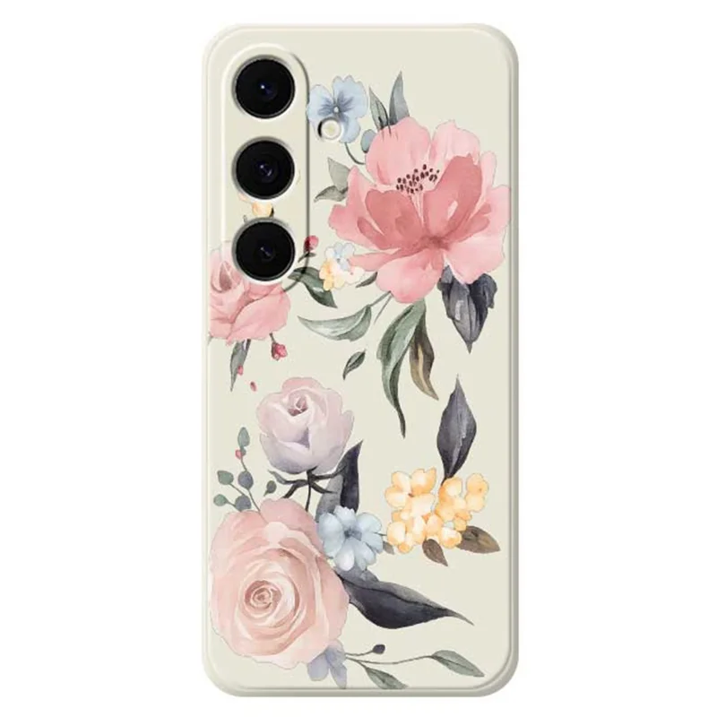 For Samsung Galaxy S25 FE Case Big Flowers Pattern Printing Straight Edge TPU Phone Back Cover - Beige