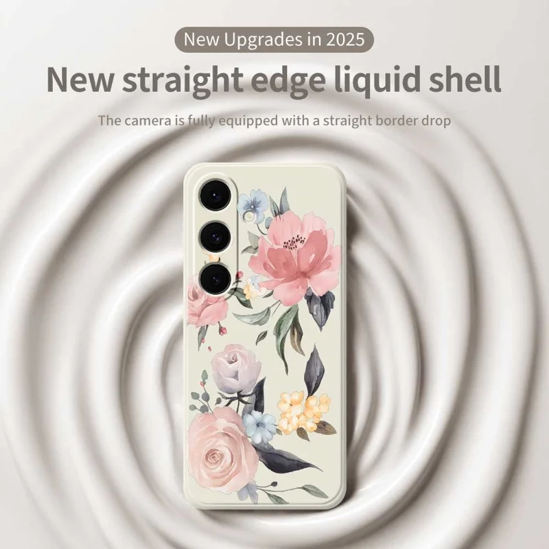 For Samsung Galaxy S25 FE Case Big Flowers Pattern Printing Straight Edge TPU Phone Back Cover - Beige