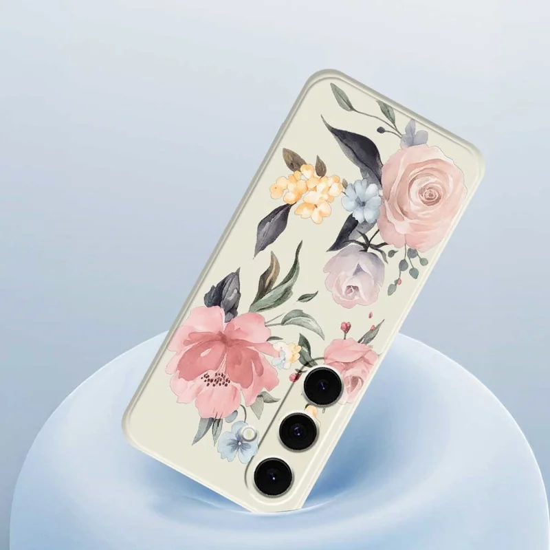 For Samsung Galaxy S25 FE Case Big Flowers Pattern Printing Straight Edge TPU Phone Back Cover - Beige