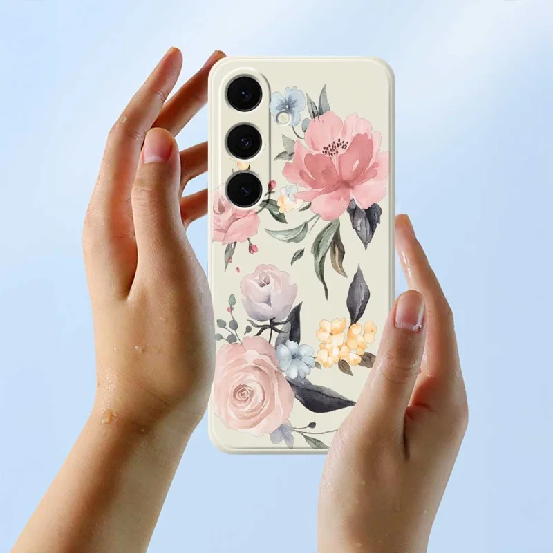 For Samsung Galaxy S25 FE Case Big Flowers Pattern Printing Straight Edge TPU Phone Back Cover - Beige