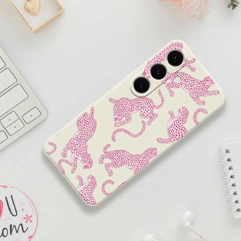 For Samsung Galaxy S25 FE Case Leopards Pattern Printing Straight Edge TPU Phone Back Cover - Beige