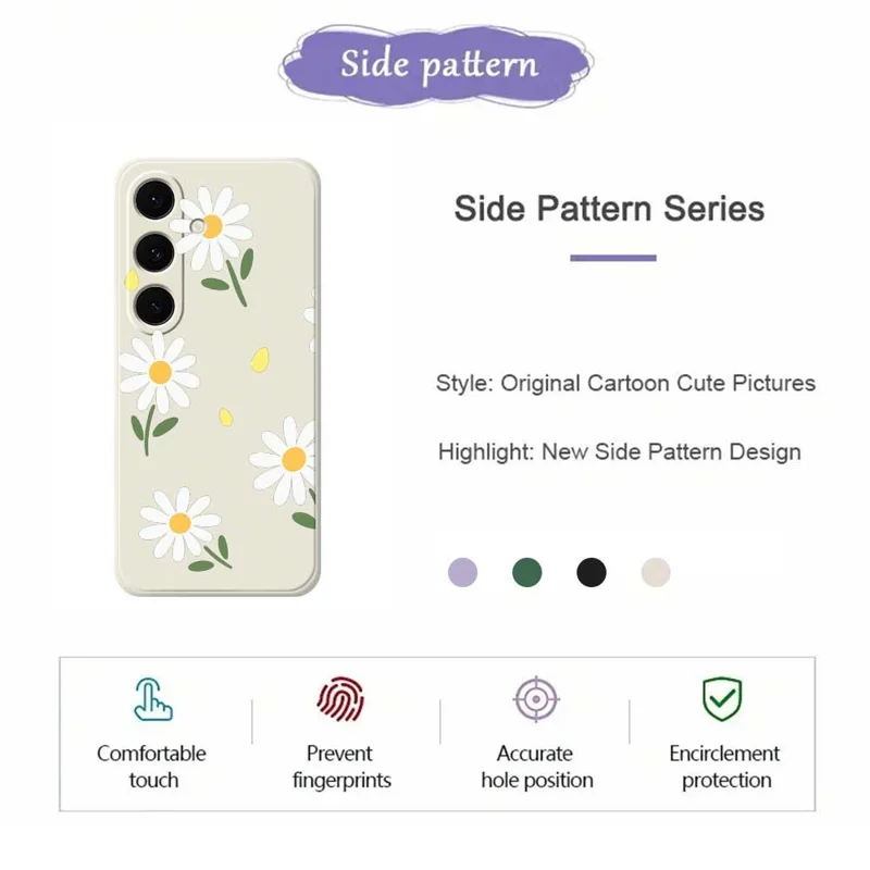 For Samsung Galaxy S25 FE Case Daisy Pattern Printing Straight Edge TPU Phone Back Cover - Beige