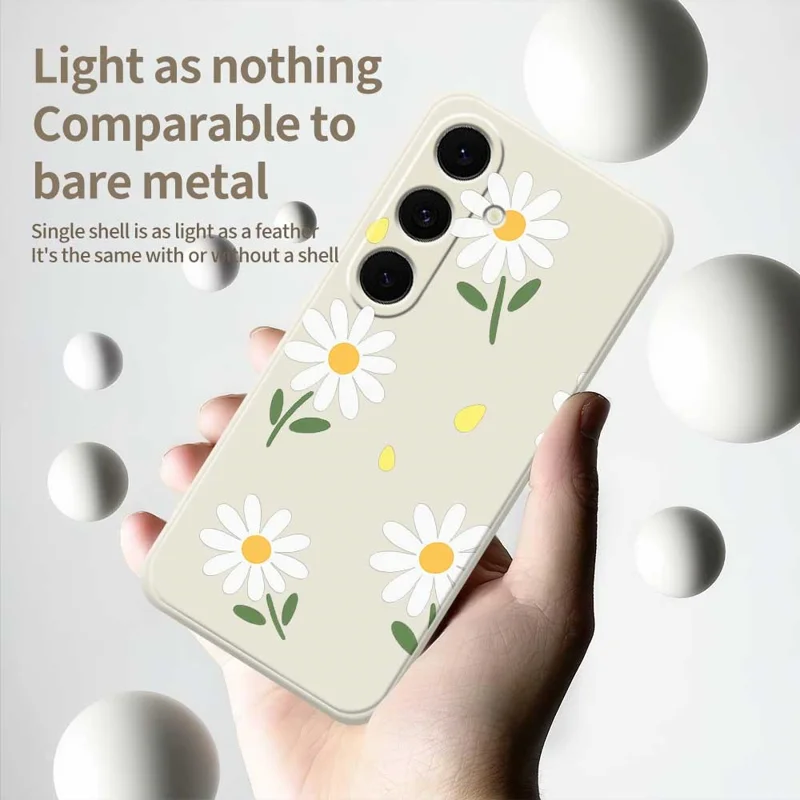 For Samsung Galaxy S25 FE Case Daisy Pattern Printing Straight Edge TPU Phone Back Cover - Beige