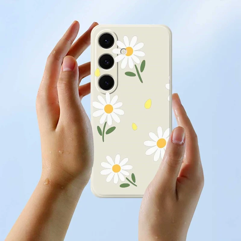 For Samsung Galaxy S25 FE Case Daisy Pattern Printing Straight Edge TPU Phone Back Cover - Beige