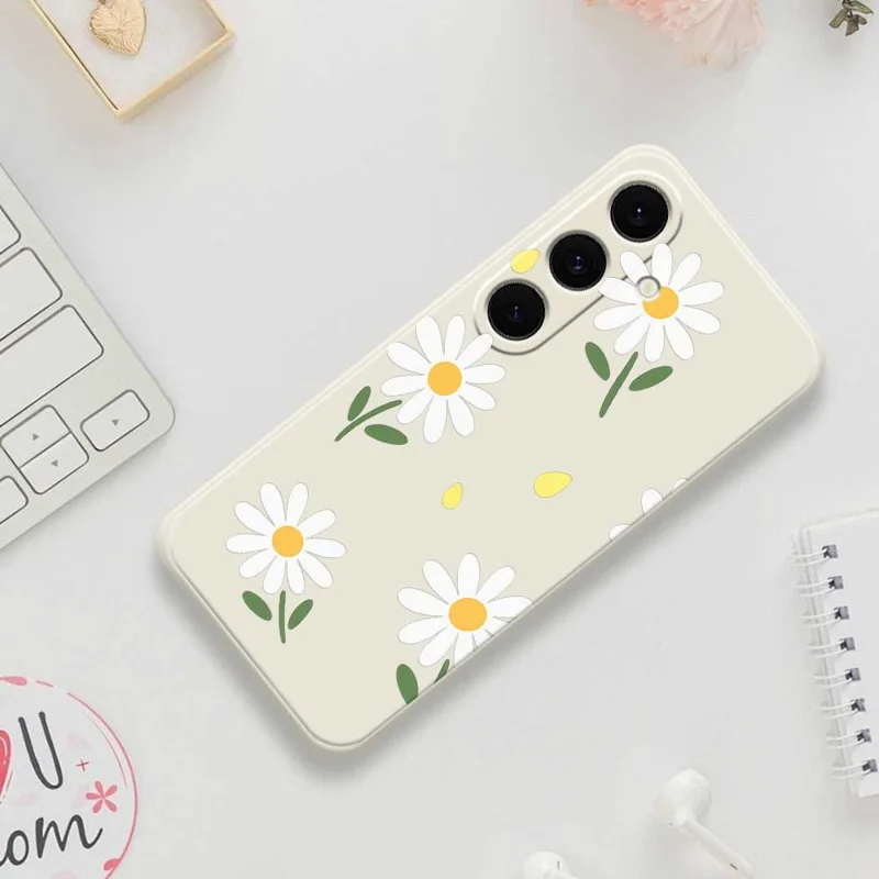 For Samsung Galaxy S25 FE Case Daisy Pattern Printing Straight Edge TPU Phone Back Cover - Beige